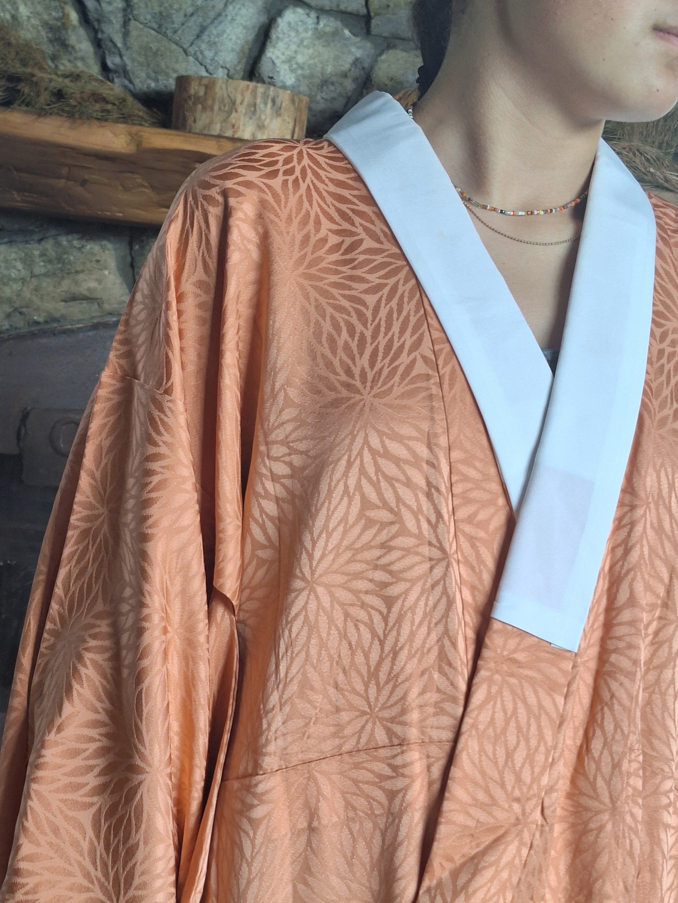 Peach Silk Juban - Chrysanthemum